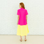Caryn Lawn Millie Colorblock Dress Fuchsia and Yellow