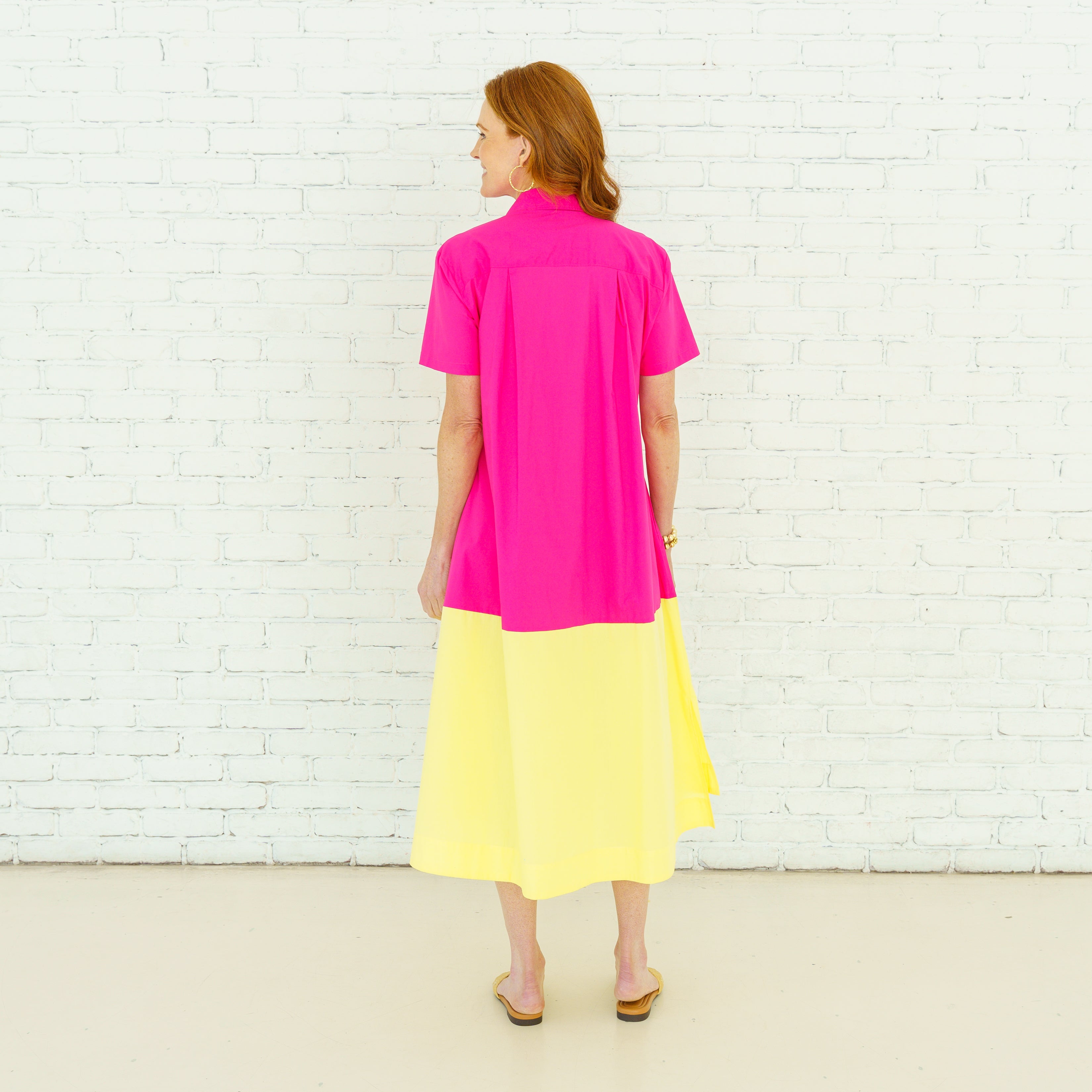 Caryn Lawn Millie Colorblock Dress Fuchsia and Yellow