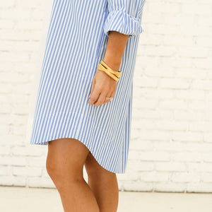 Caryn Lawn Stacey Stripe Contrast Dress Blue