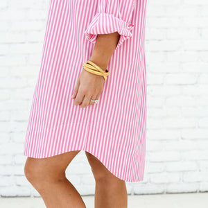 Caryn Lawn Stacey Stripe Contrast Dress Pink