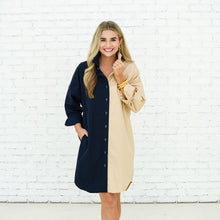 Load image into Gallery viewer, Caryn Lawn Carter Contrast Dress Navy and Khaki