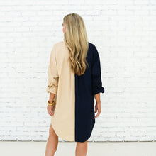 Load image into Gallery viewer, Caryn Lawn Carter Contrast Dress Navy and Khaki