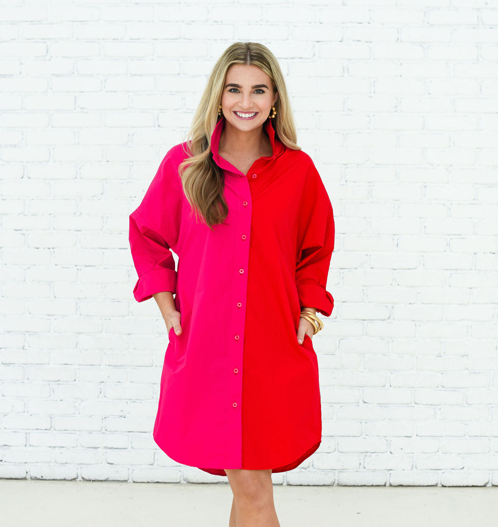 Caryn Lawn Carter Contrast Dress Hot Pink and Red