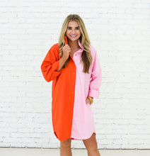 Load image into Gallery viewer, Caryn Lawn Carter Contrast Dress Orange and Pale Pink