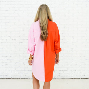 Caryn Lawn Carter Contrast Dress Orange and Pale Pink