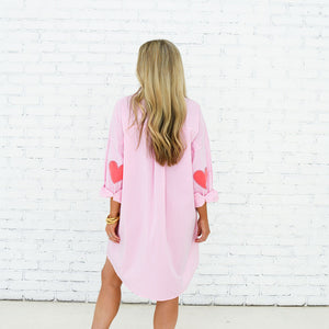 Caryn Lawn Preppy Dress Heart Elbow Pink Stripe