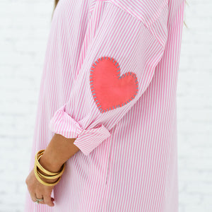 Caryn Lawn Preppy Dress Heart Elbow Pink Stripe