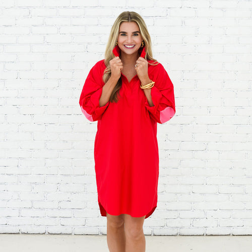 Caryn Lawn Preppy Dress Heart Elbow Red