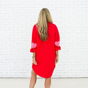 Caryn Lawn Preppy Dress Heart Elbow Red