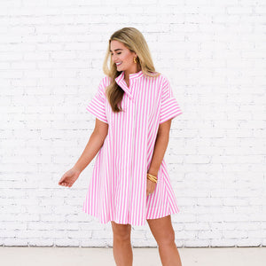 Caryn Lawn Margot Dress Pink Stripe