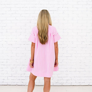 Caryn Lawn Margot Dress Pink Stripe