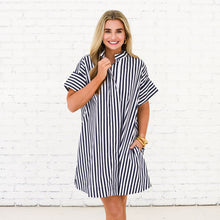 Load image into Gallery viewer, Caryn Lawn Margot Dress Navy Stripe