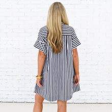 Load image into Gallery viewer, Caryn Lawn Margot Dress Navy Stripe