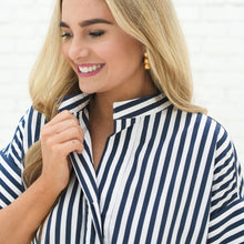 Load image into Gallery viewer, Caryn Lawn Margot Dress Navy Stripe