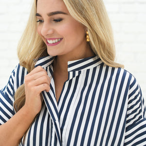 Caryn Lawn Margot Dress Navy Stripe