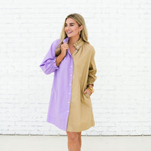 Load image into Gallery viewer, Caryn Lawn Kelsey Contrast Dress Lavender and Khaki