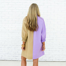 Load image into Gallery viewer, Caryn Lawn Kelsey Contrast Dress Lavender and Khaki