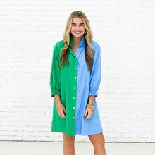 Load image into Gallery viewer, Caryn Lawn Kelsey Contrast Dress Green and Blue