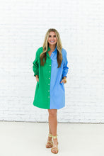 Load image into Gallery viewer, Caryn Lawn Kelsey Contrast Dress Green and Blue