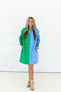 Caryn Lawn Kelsey Contrast Dress Green and Blue