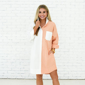 Caryn Lawn Stacey Stripe Contrast Dress Orange