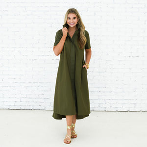 Caryn Lawn Millie Dress Long Olive