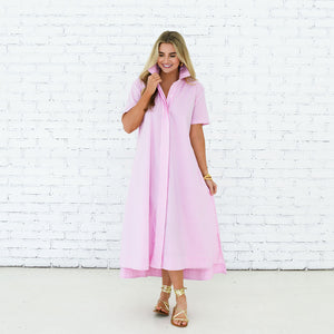 Caryn Lawn Millie Dress Long Pink Stripe