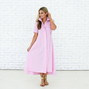 Caryn Lawn Millie Dress Long Pink Stripe