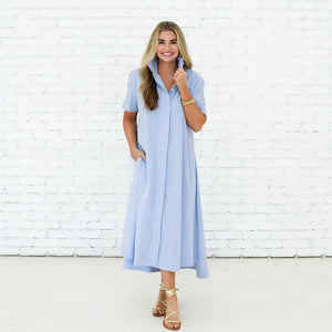 Caryn Lawn Millie Dress Long Blue Stripe