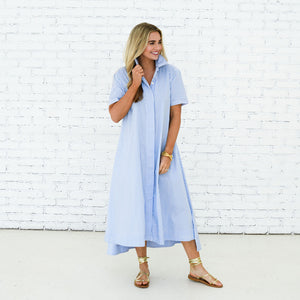 Caryn Lawn Millie Dress Long Blue Stripe