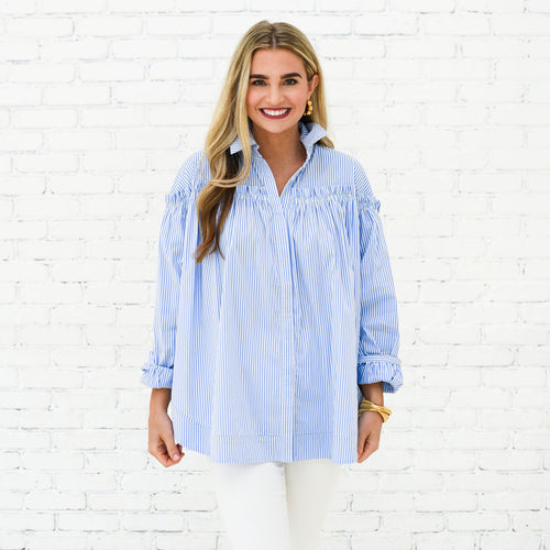 Caryn Lawn Miriam Top Blue Stripe