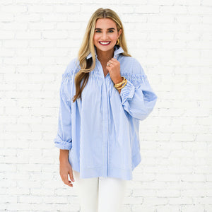 Caryn Lawn Miriam Top Blue Stripe