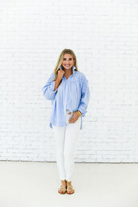 Caryn Lawn Miriam Top Blue Stripe