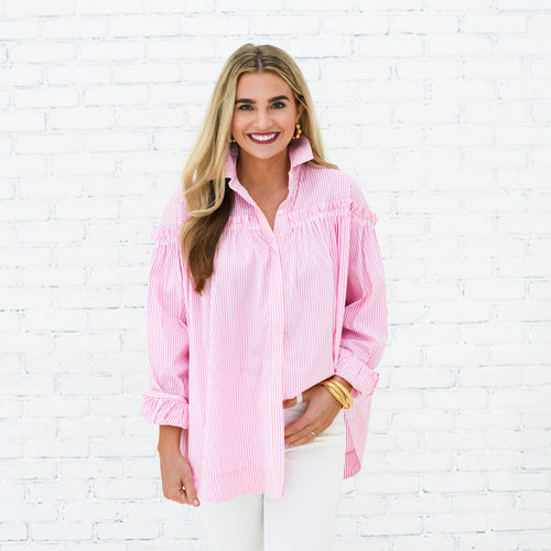 Caryn Lawn Miriam Top Pink Stripe