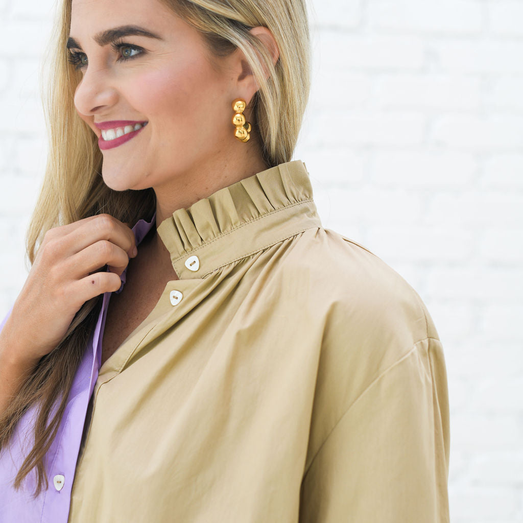 Caryn Lawn Kelsey Contrast Top Lavender and Khaki