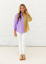 Load image into Gallery viewer, Caryn Lawn Kelsey Contrast Top Lavender and Khaki