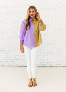 Caryn Lawn Kelsey Contrast Top Lavender and Khaki