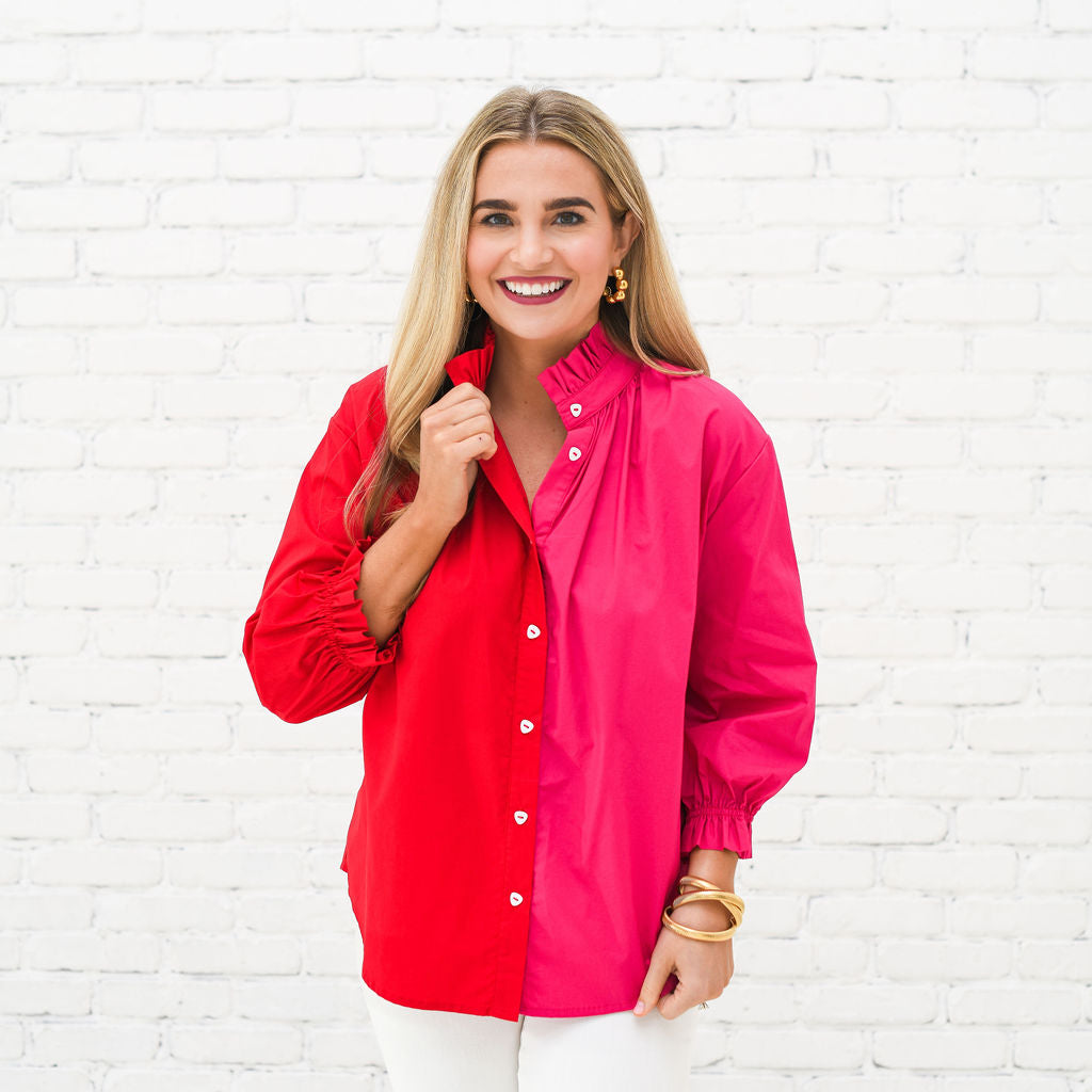 Caryn Lawn Kelsey Contrast Top Red and Pink