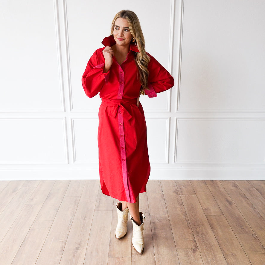 Caryn Lawn Dani Dress Red and Pink