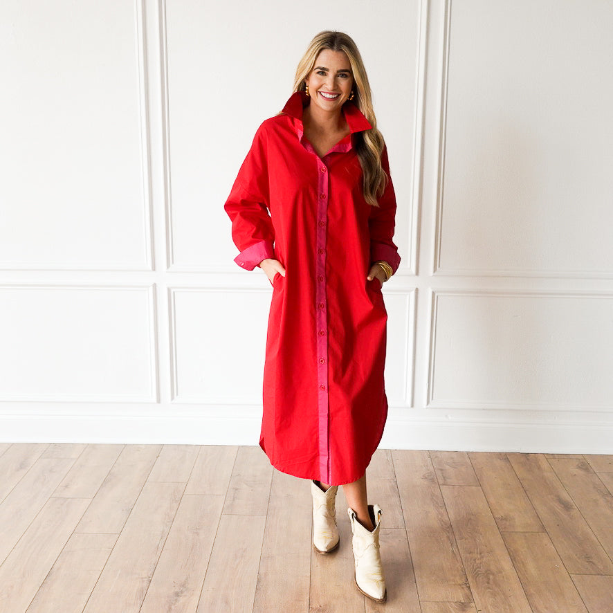 Caryn Lawn Dani Dress Red and Pink