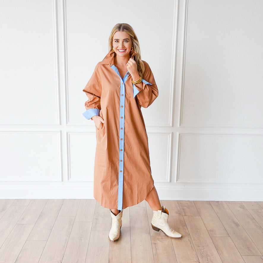 Caryn Lawn Dani Dress Cocoa and Blue