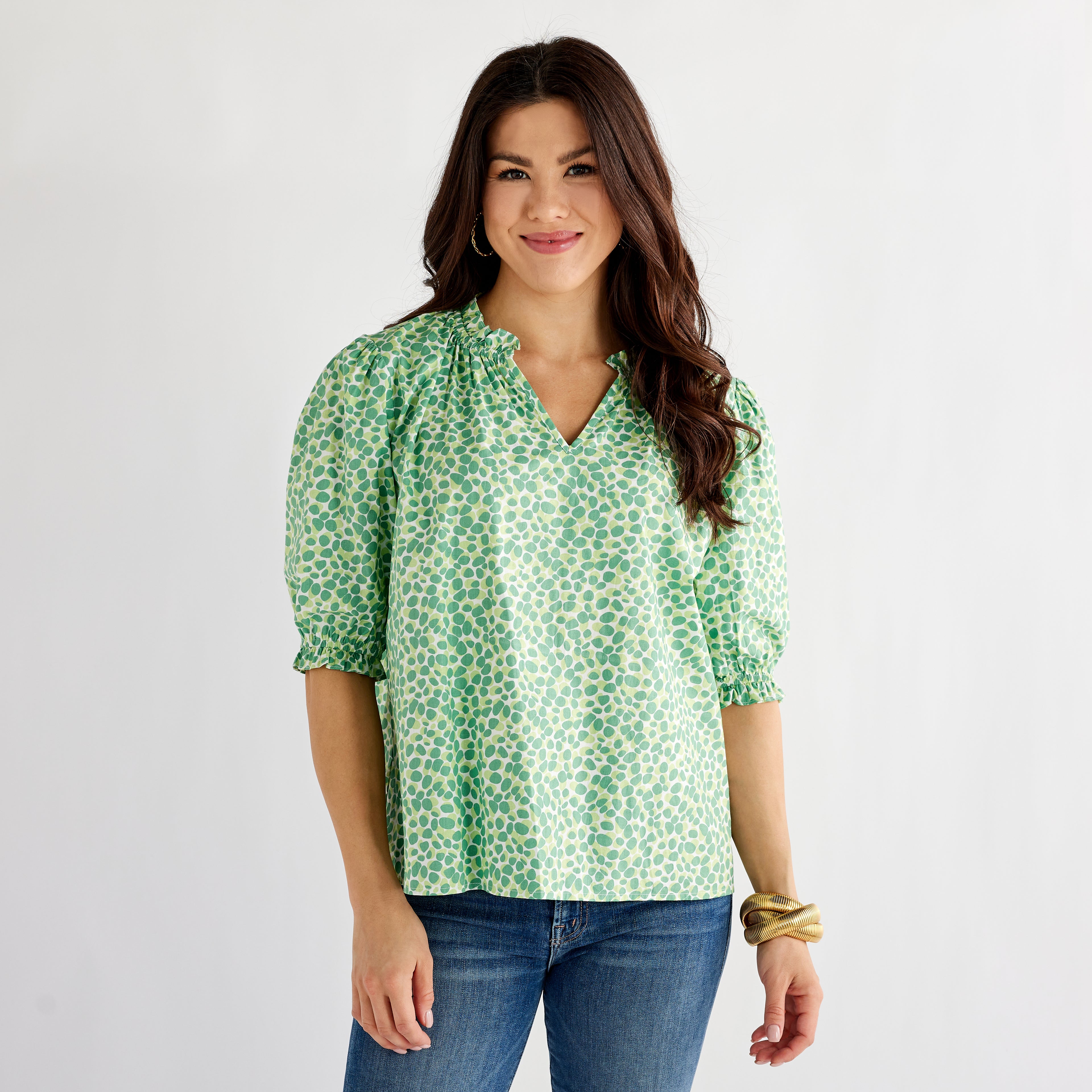 Caryn Lawn Erin Top Green Poppy