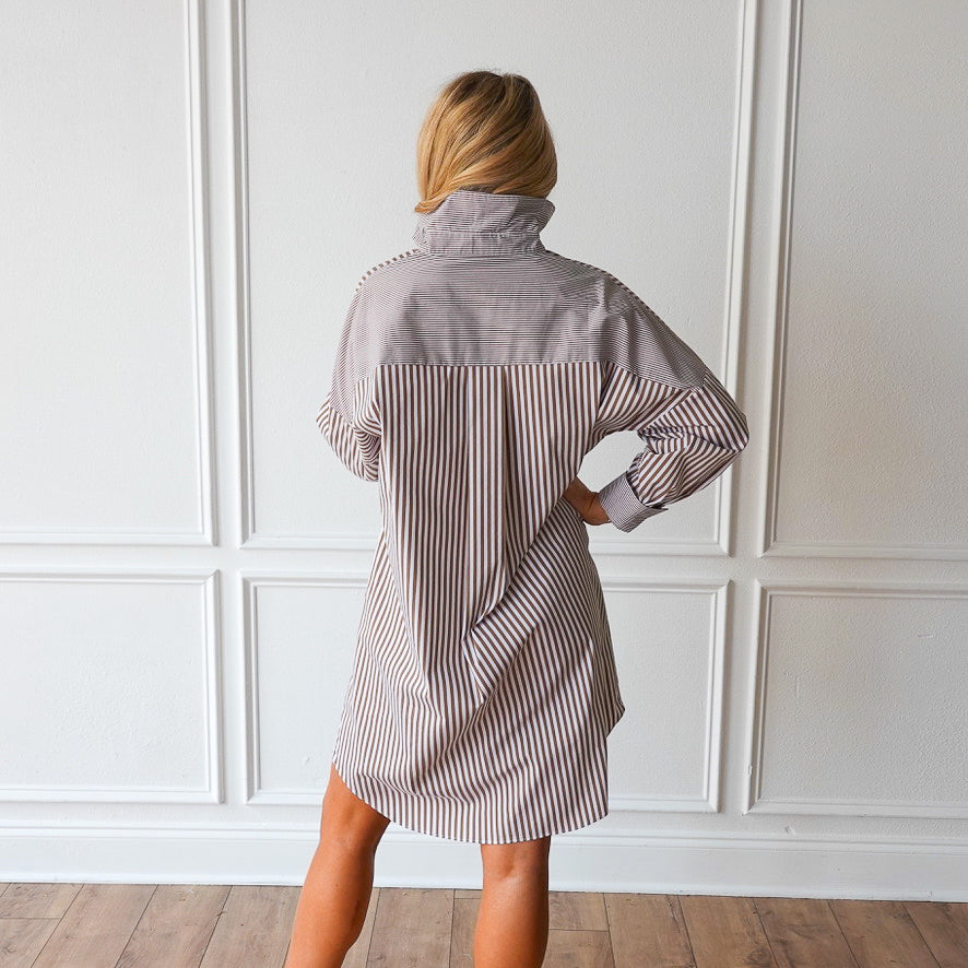 Caryn Lawn Frances Dress Camel Stripe