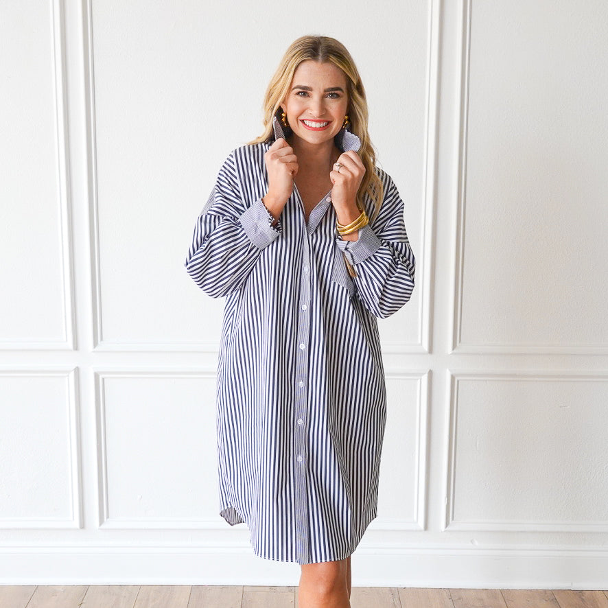 Caryn Lawn Frances Dress Charcoal Stripe