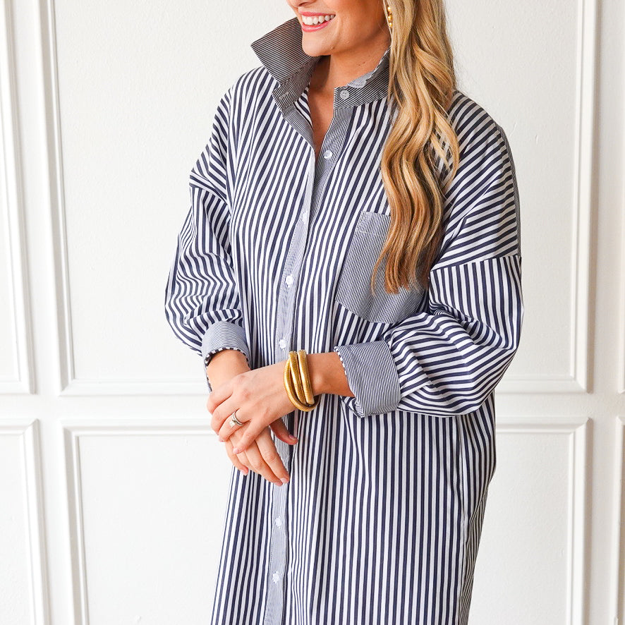 Caryn Lawn Frances Dress Charcoal Stripe