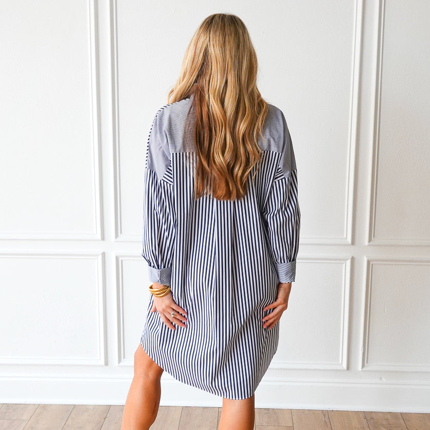 Caryn Lawn Frances Dress Charcoal Stripe