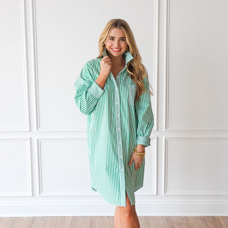 Caryn Lawn Frances Dress Green Stripe