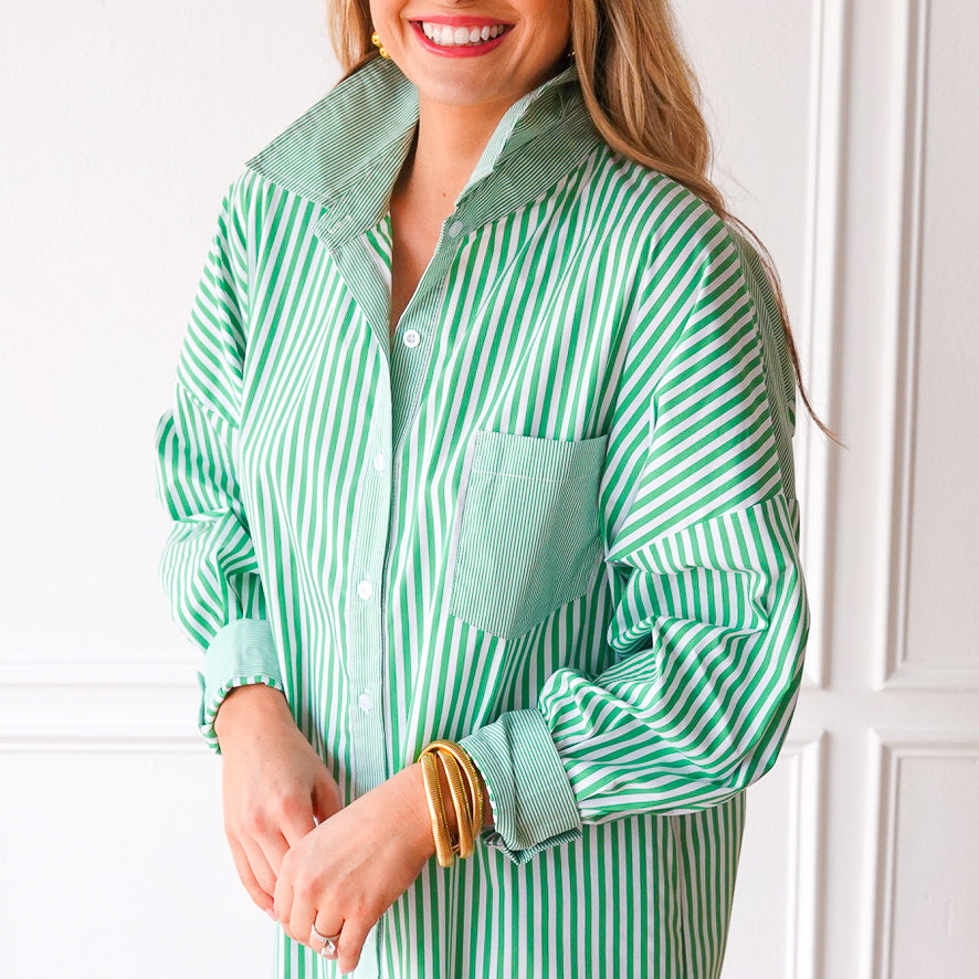 Caryn Lawn Frances Dress Green Stripe
