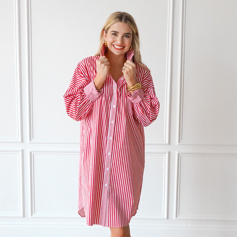 Caryn Lawn Frances Dress Red Stripe