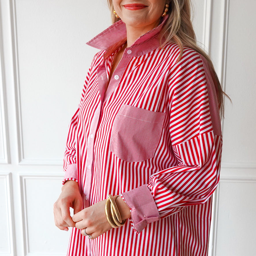 Caryn Lawn Frances Dress Red Stripe
